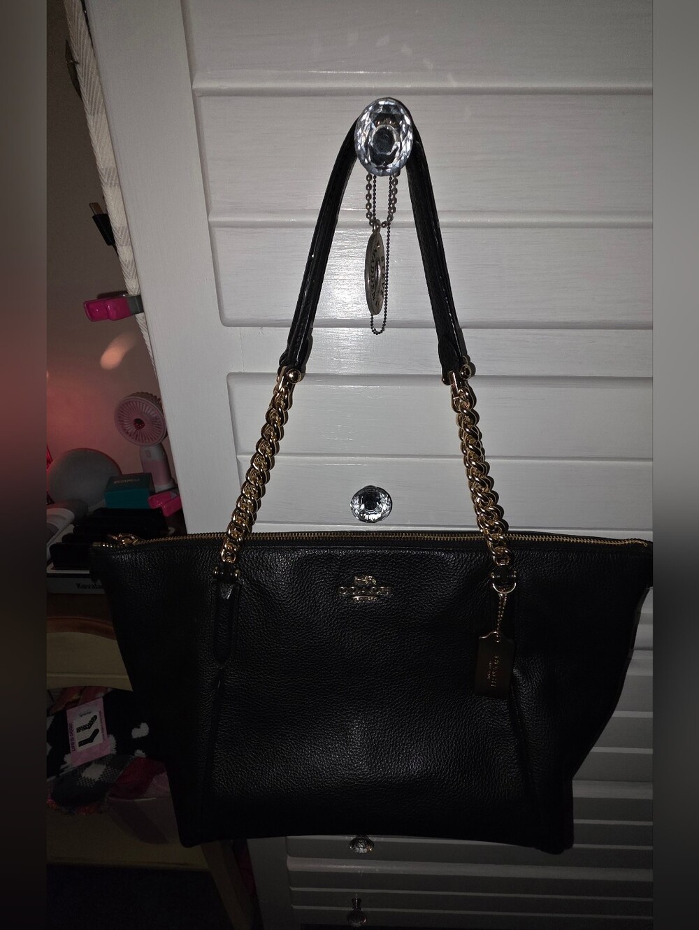 Coach "Ava" Black Leather Shoulder Bag with Gold Hardware